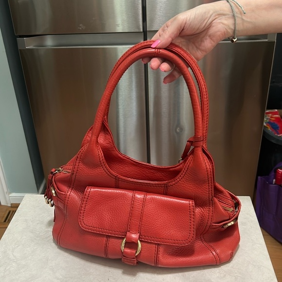 Cole Haan Thick Peppled Leather Red Shouderbag 16 by 10.5 by  Cole Haan Thick Peppled Leather Red Shouderbag 16 by 10.5 by  4\